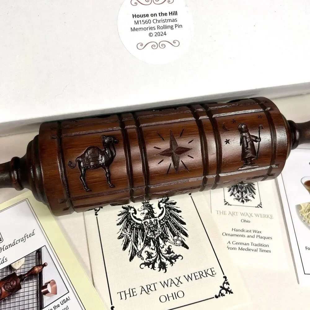 M1560 Christmas Memories Wooden Cookie Art Rolling Pin by House on the Hill 15”